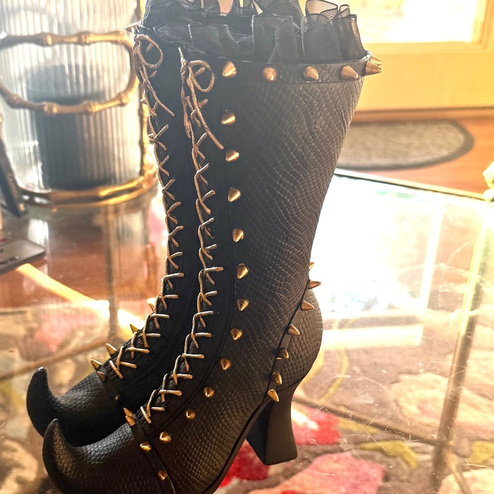 Bella Luxx Black and Gold Studded goth Halloween ,decor ,boots